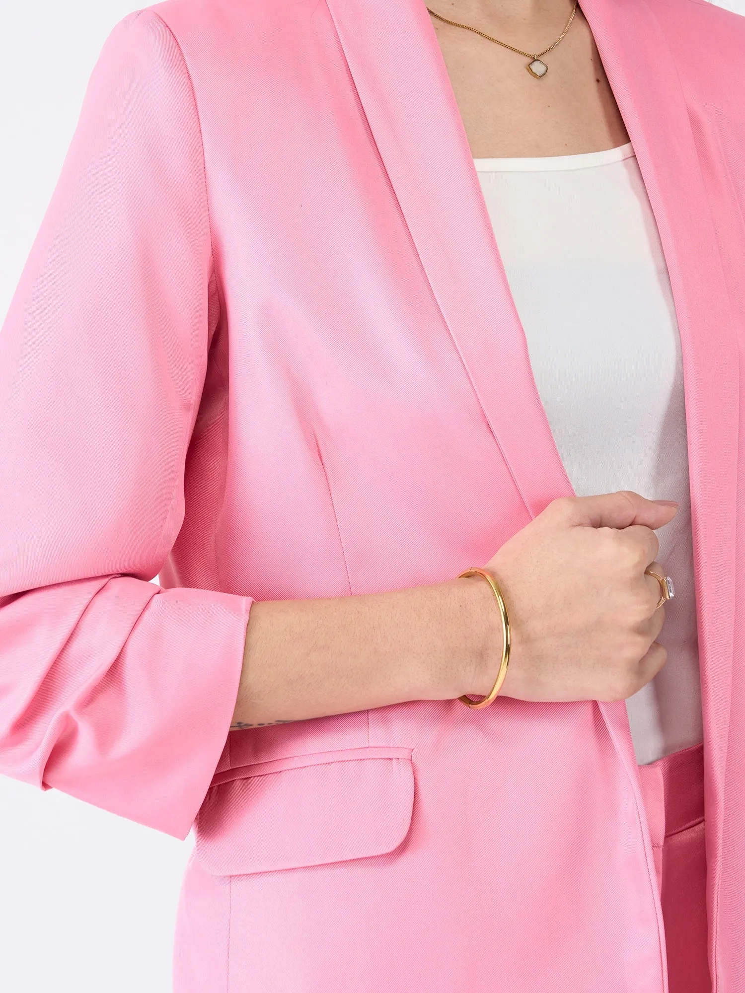 Iconic Ruched Sleeve Blazer-Candy Pink sold by Salt Attire product image thumbnail 2
