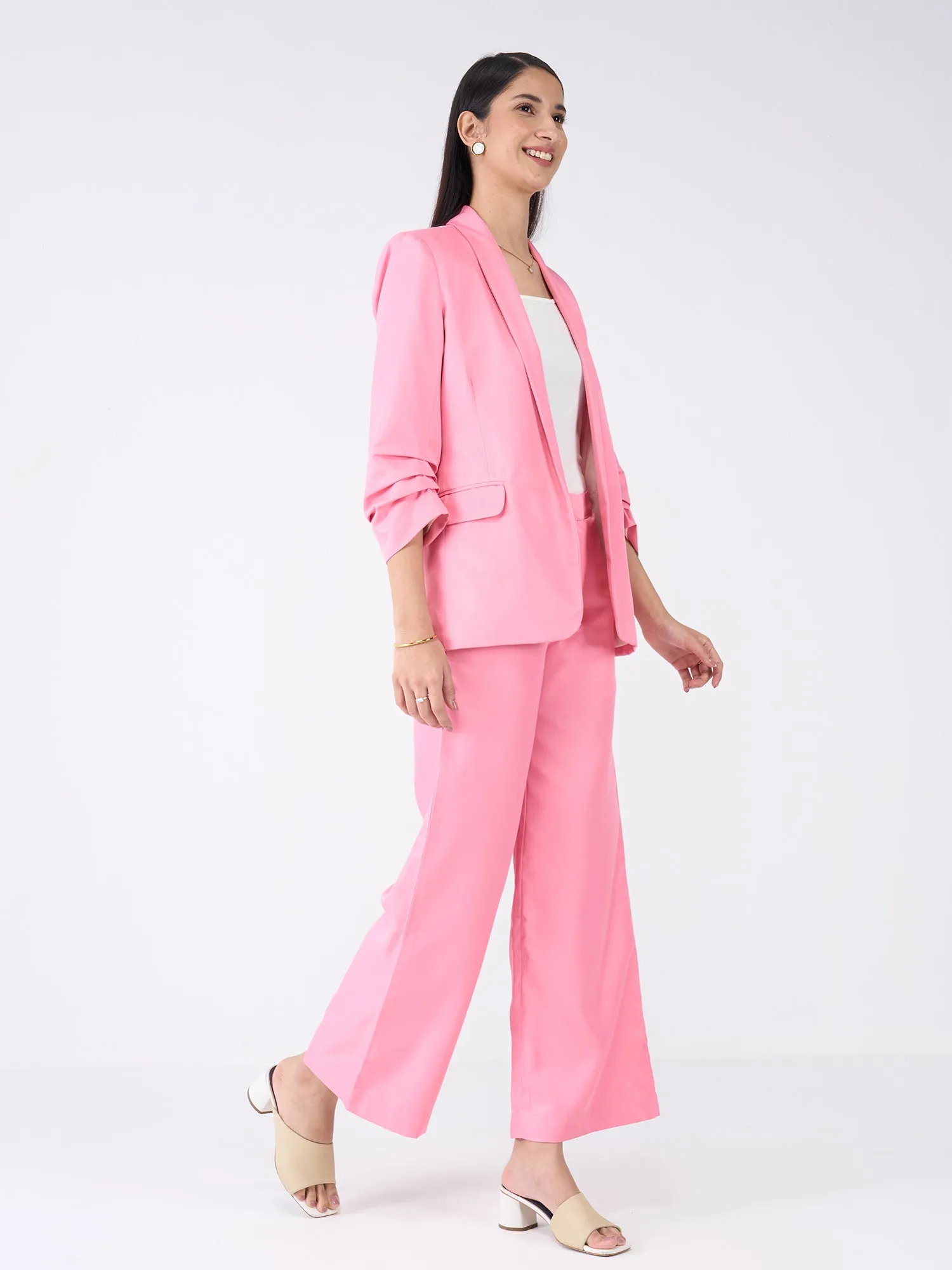 Iconic Ruched Sleeve Blazer-Candy Pink sold by Salt Attire product image thumbnail 4