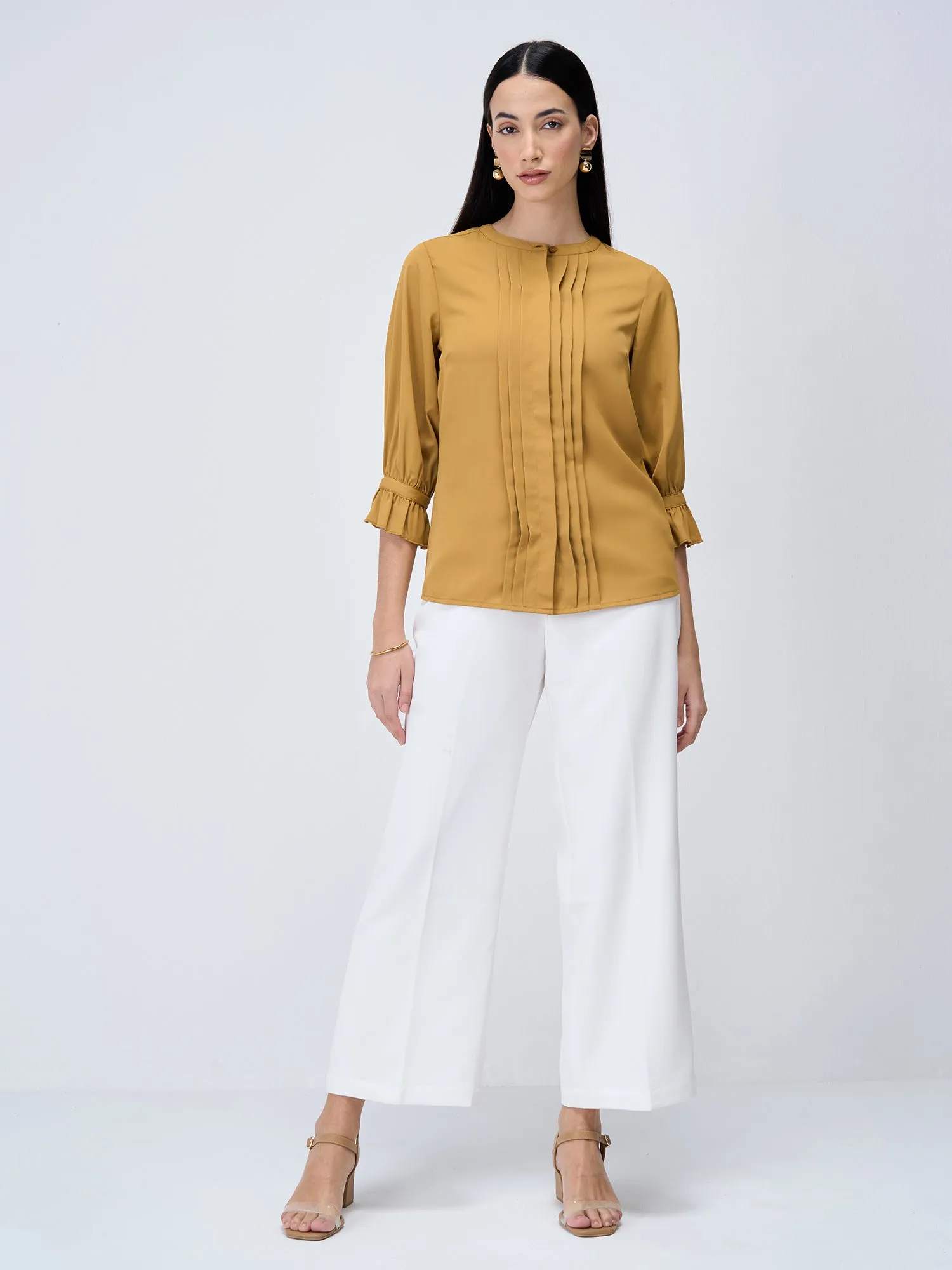 Pansy Gimlet Pintuck Detailing Top-Mustard sold by Salt Attire product image thumbnail 5