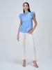 Aquarelle Striped Ruffled Button Down Top - Blue & White sold by Salt Attire