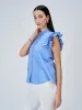 Aquarelle Striped Ruffled Button Down Top - Blue & White sold by Salt Attire