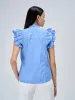 Aquarelle Striped Ruffled Button Down Top - Blue & White sold by Salt Attire