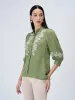 Serene Sage Embroidered Shirt - Olive & White sold by Salt Attire