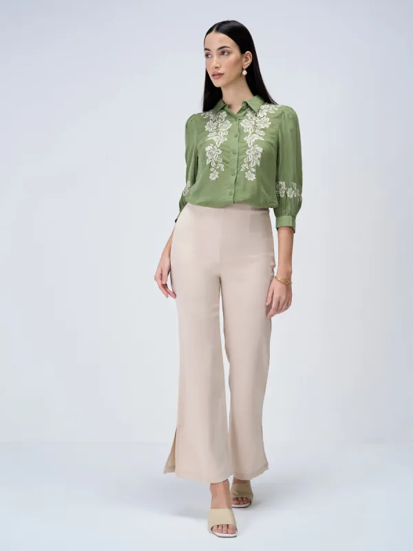 Serene Sage Embroidered Shirt - Olive & White sold by Salt Attire