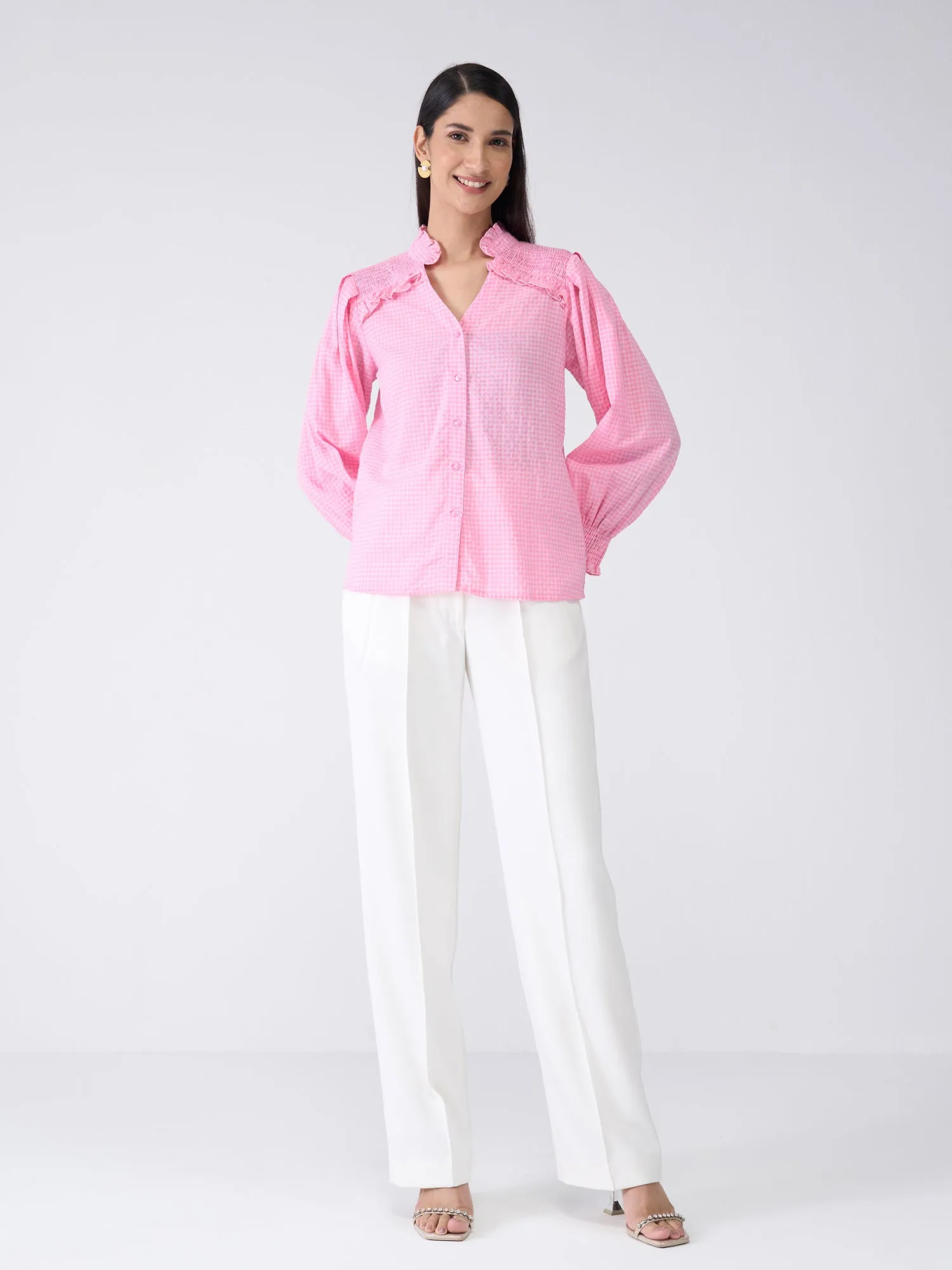 Mabel Gingham Button Down Top-Pink sold by Salt Attire product image thumbnail 5