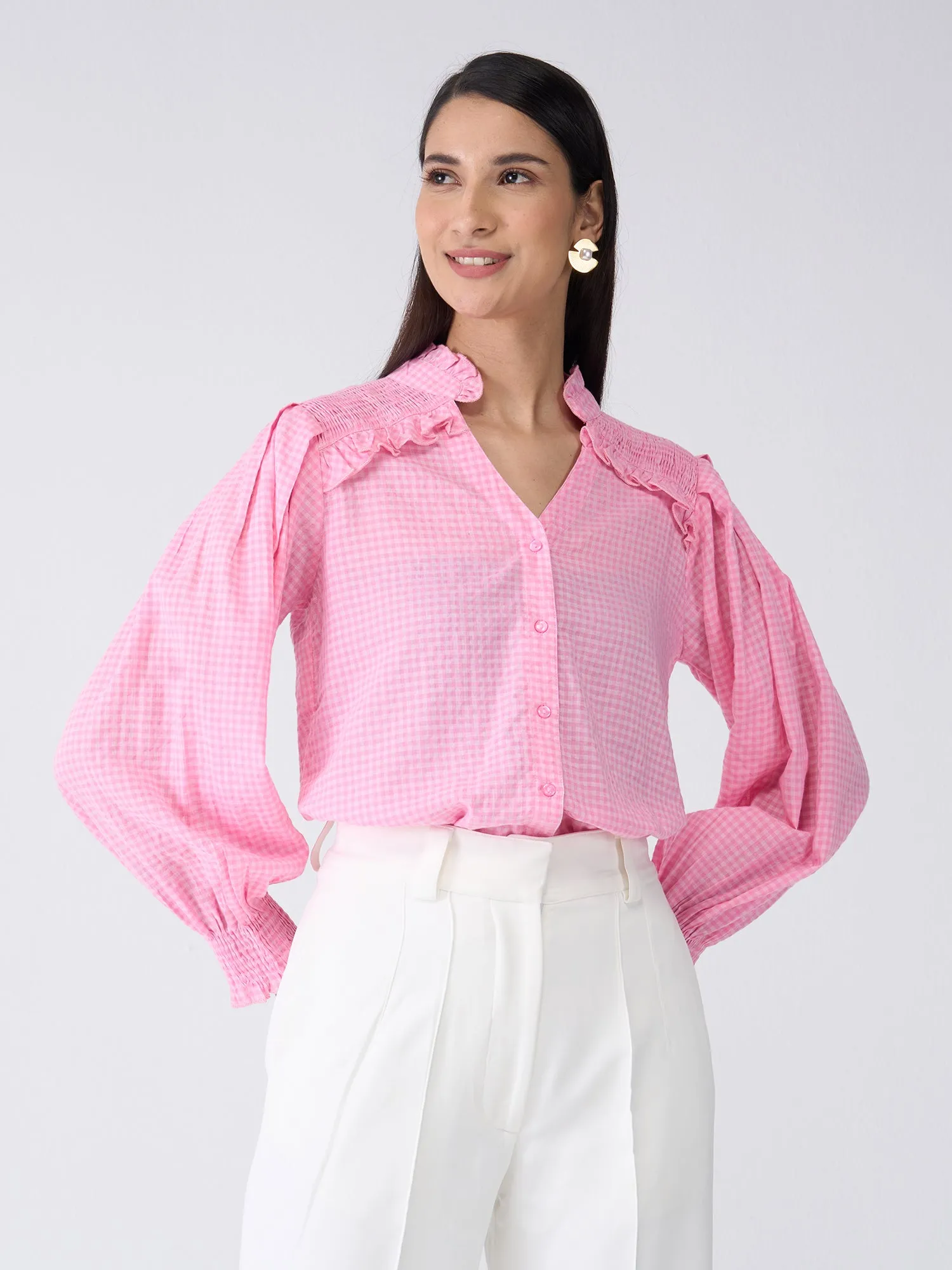 Mabel Gingham Button Down Top-Pink sold by Salt Attire product image thumbnail 2