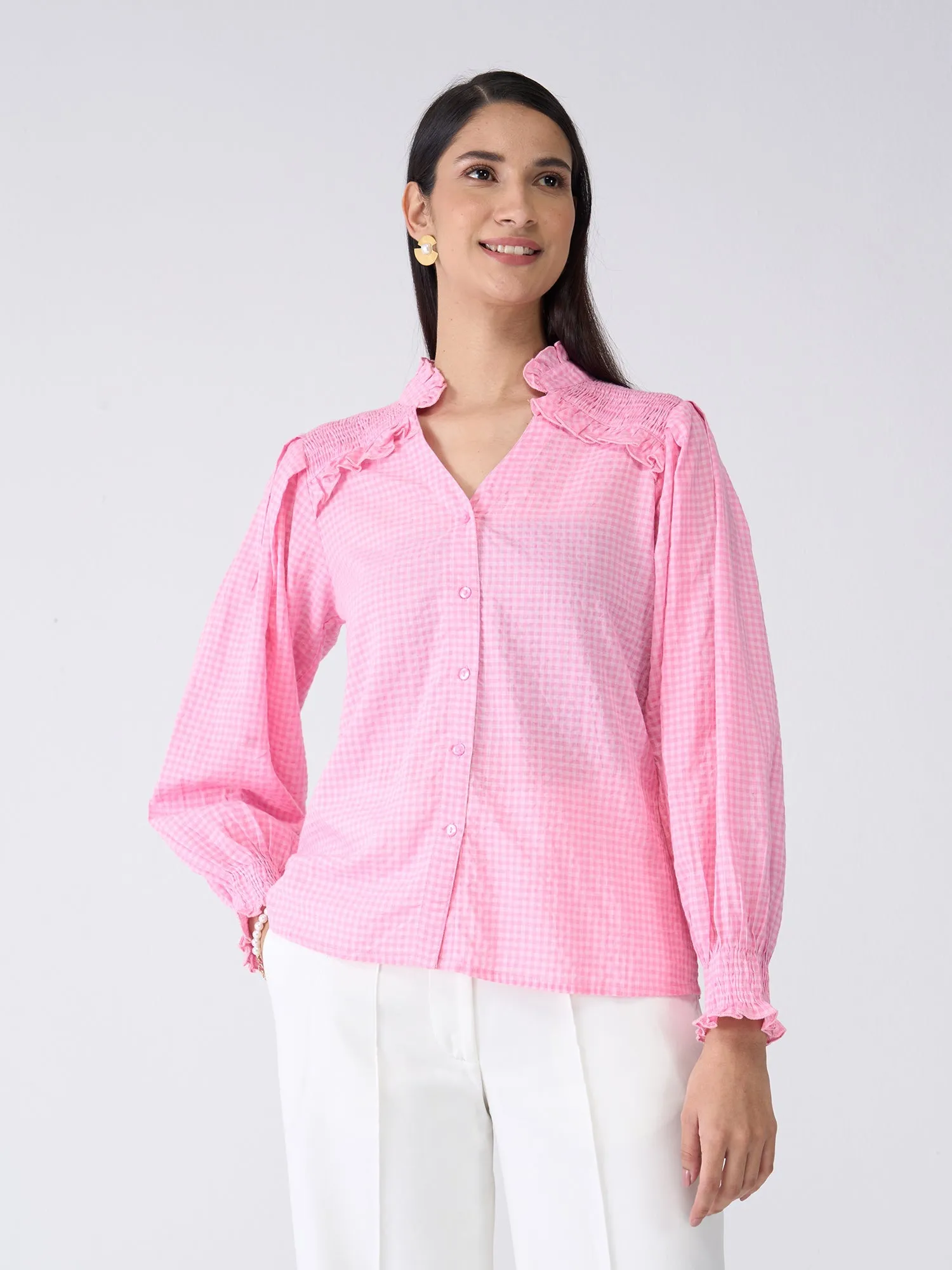 Mabel Gingham Button Down Top-Pink sold by Salt Attire product image thumbnail 3