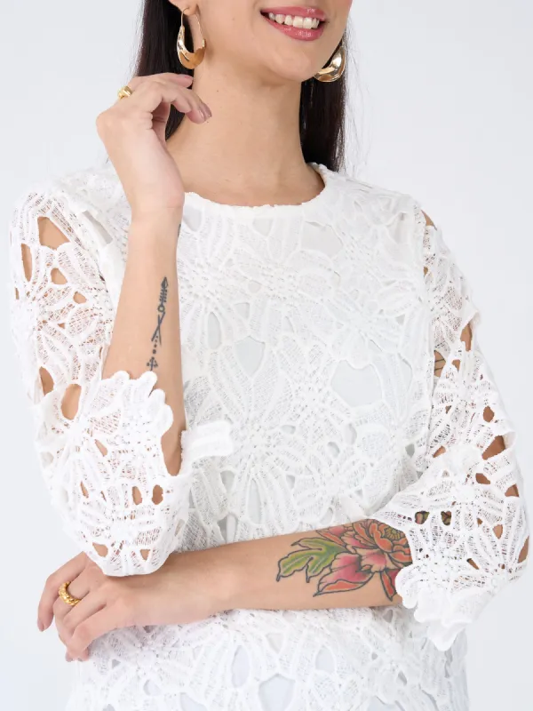 Ivory Bouquet Scalloped Hem Lace Top-Ivory sold by Salt Attire