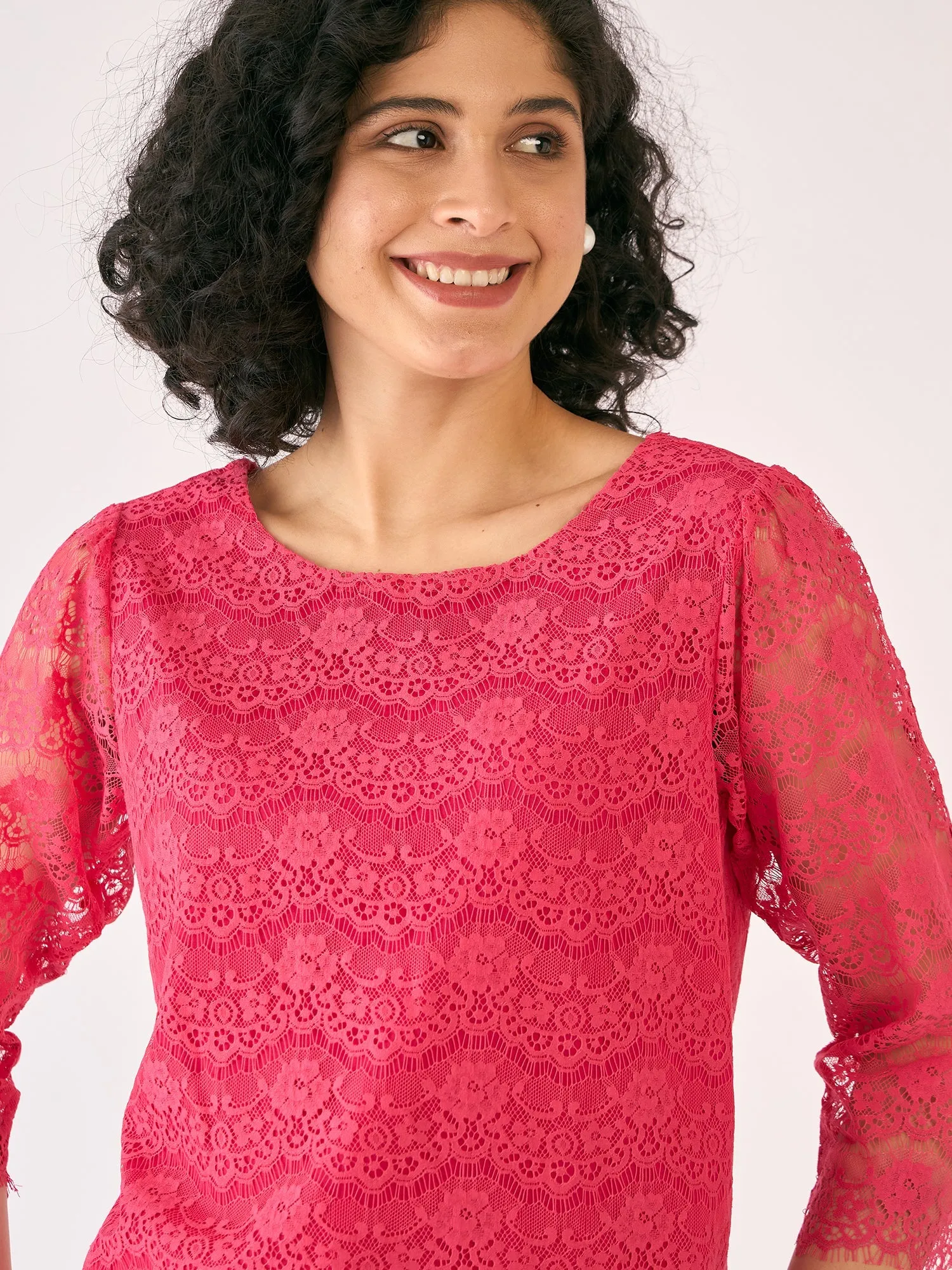 Evelina Boat Neck Lace Top-Coral Pink sold by Salt Attire product image thumbnail 2