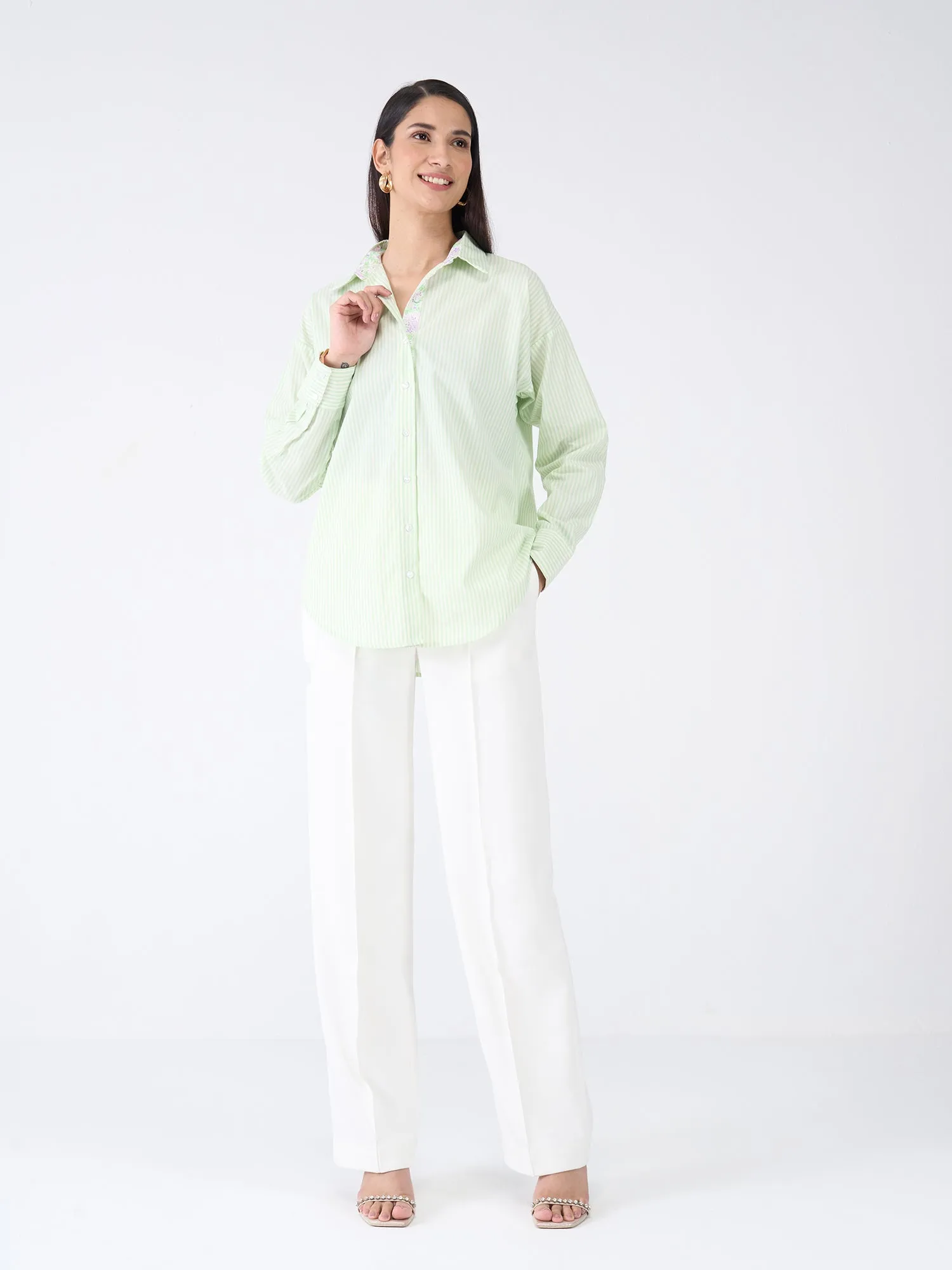 Epsom Striped Button Down Shirt - Green sold by Salt Attire product image thumbnail 4