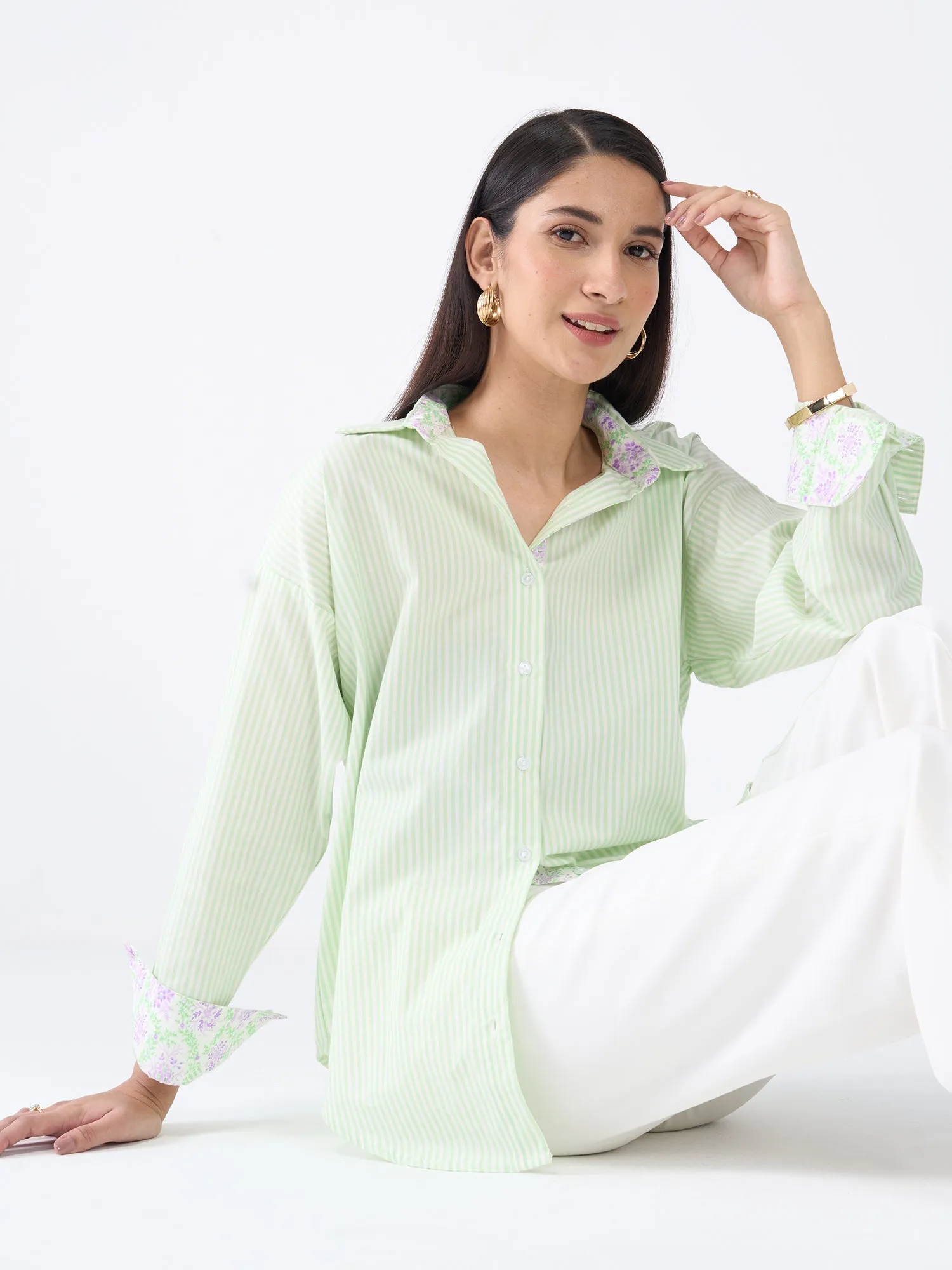 Epsom Striped Button Down Shirt - Green sold by Salt Attire
