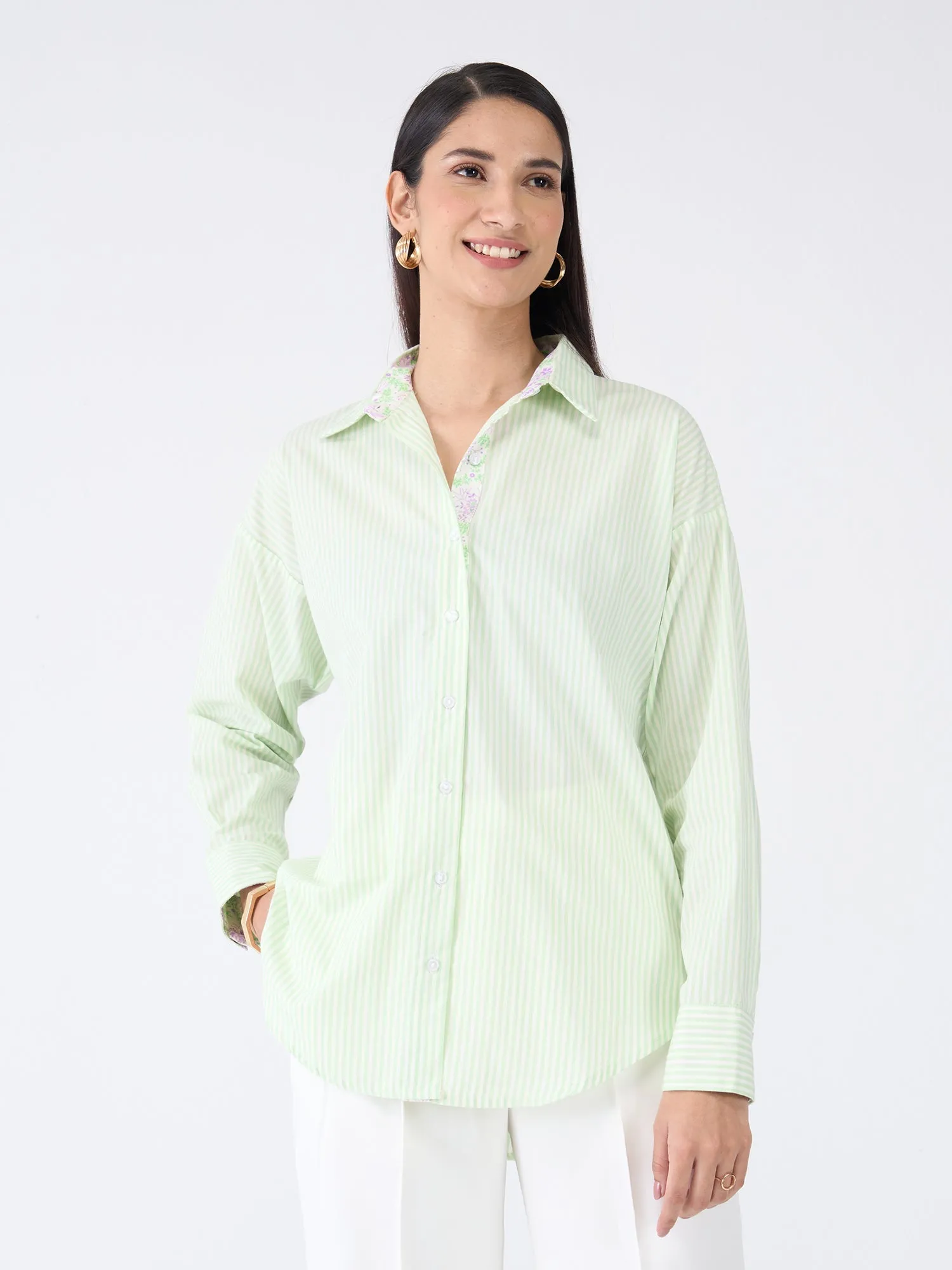 Epsom Striped Button Down Shirt - Green sold by Salt Attire product image thumbnail 5