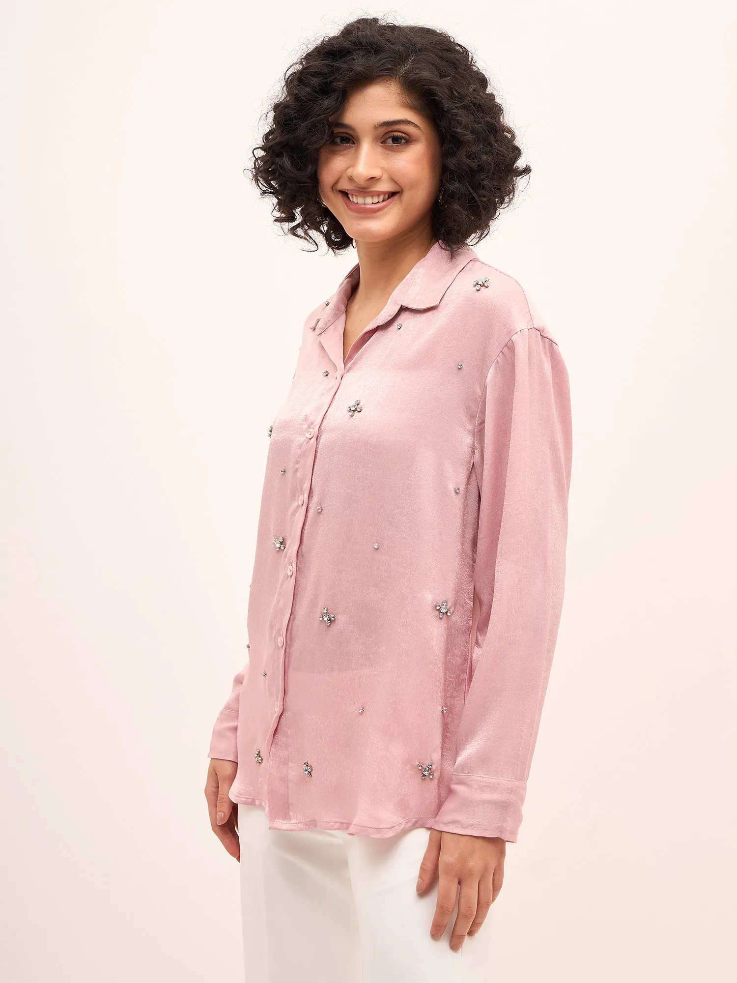 Champagne Night Embellished Button Down Shirt-Blush Pink sold by Salt Attire product image thumbnail 3