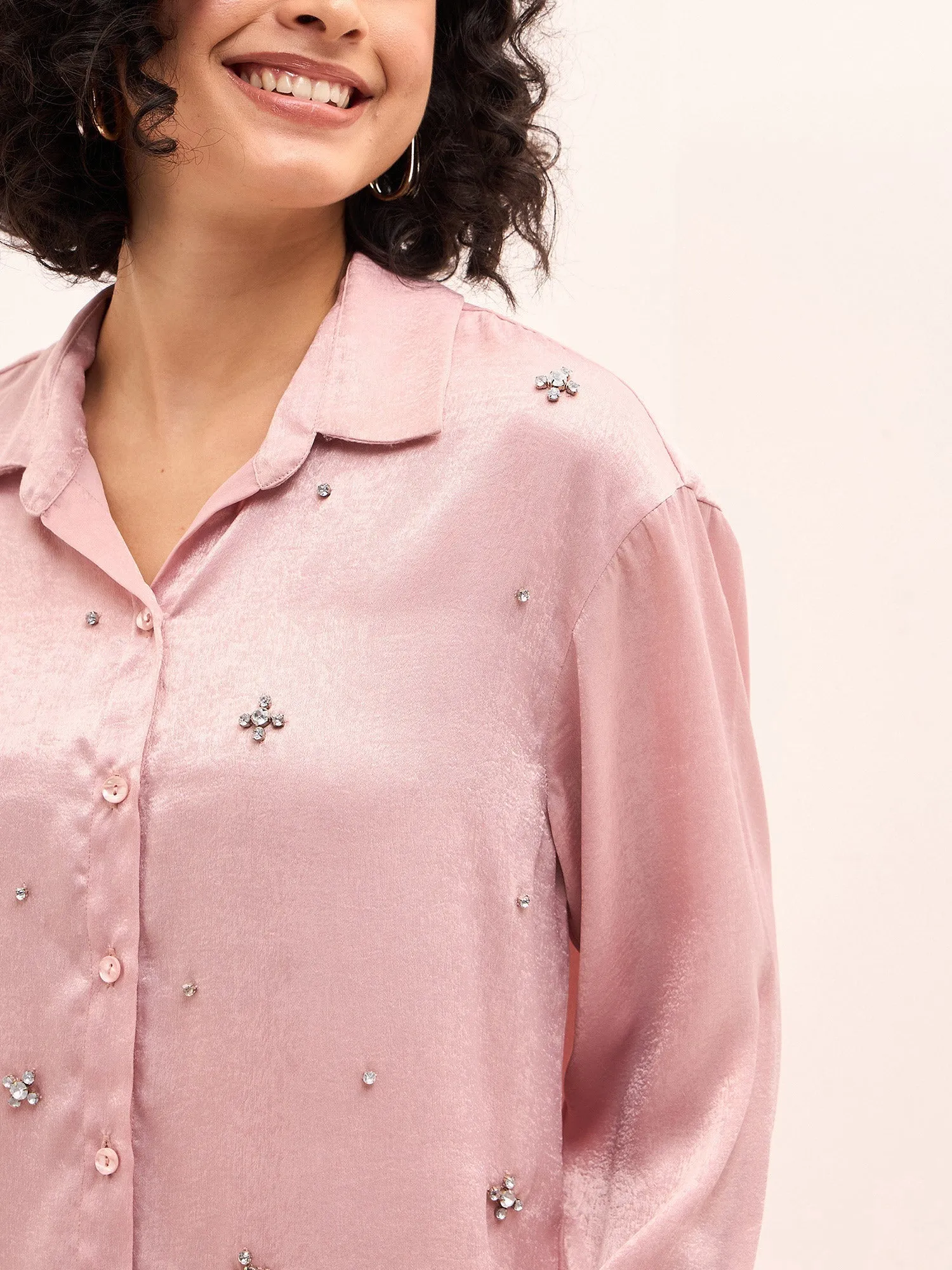 Champagne Night Embellished Button Down Shirt-Blush Pink sold by Salt Attire product image thumbnail 2