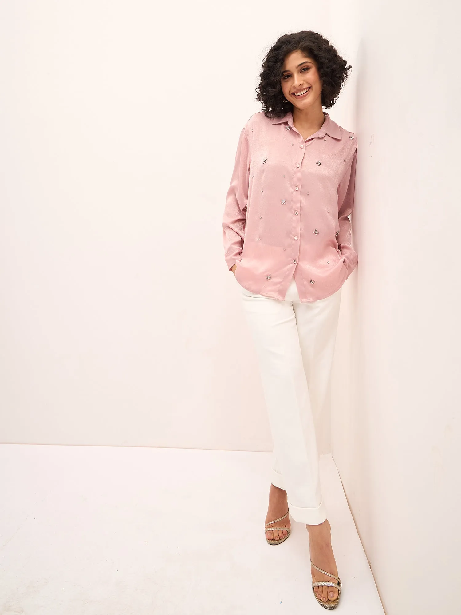 Champagne Night Embellished Button Down Shirt-Blush Pink sold by Salt Attire product image thumbnail 4