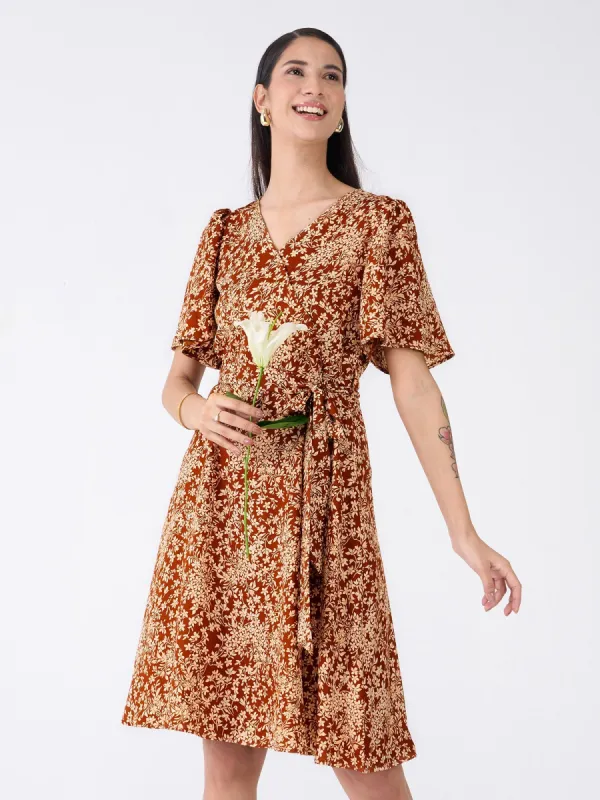 Carafe Floral Faux Wrap Dress-Multicolor sold by Salt Attire