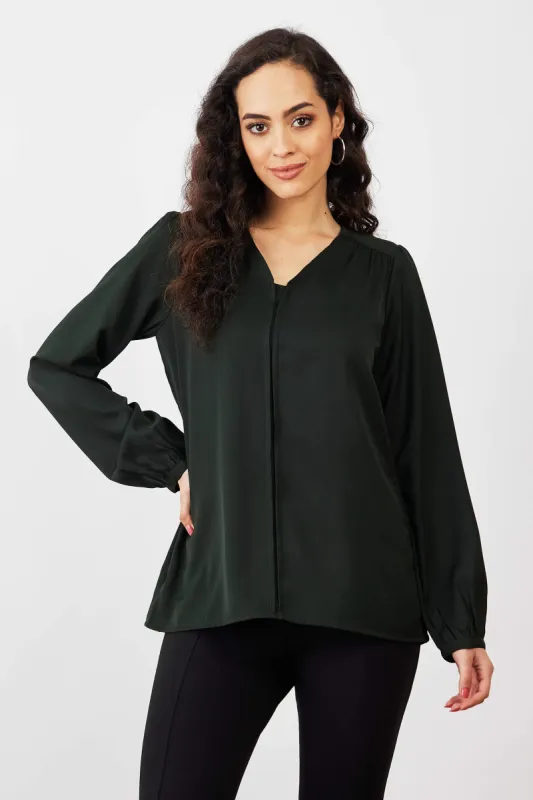 Appletini Gathered Yoke Top - Olive Green sold by Salt Attire