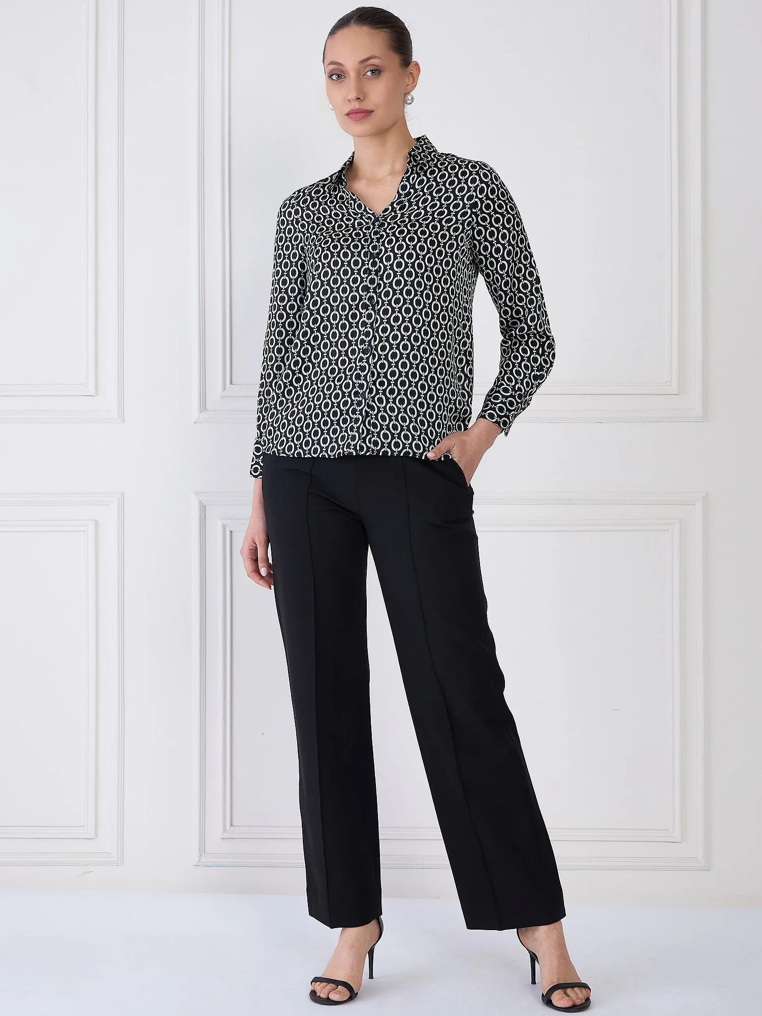 Orbit Geometric Button Down Shirt - Black & Ivory sold by Salt Attire product image thumbnail 5