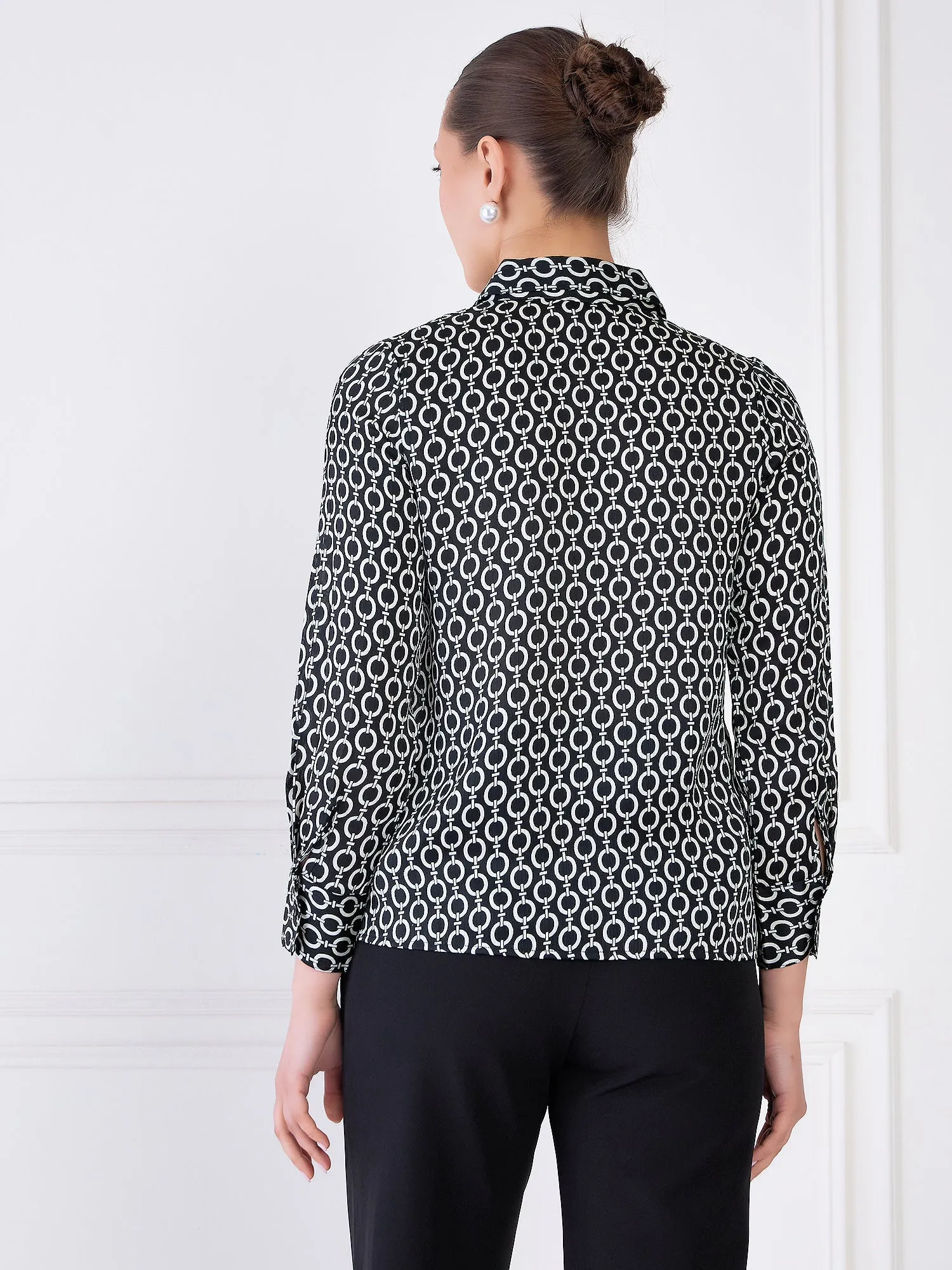 Orbit Geometric Button Down Shirt - Black & Ivory sold by Salt Attire product image thumbnail 3