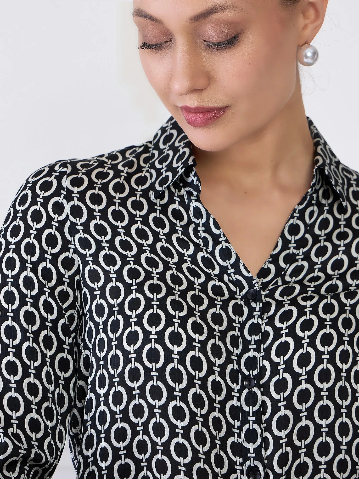 Orbit Geometric Button Down Shirt - Black & Ivory sold by Salt Attire