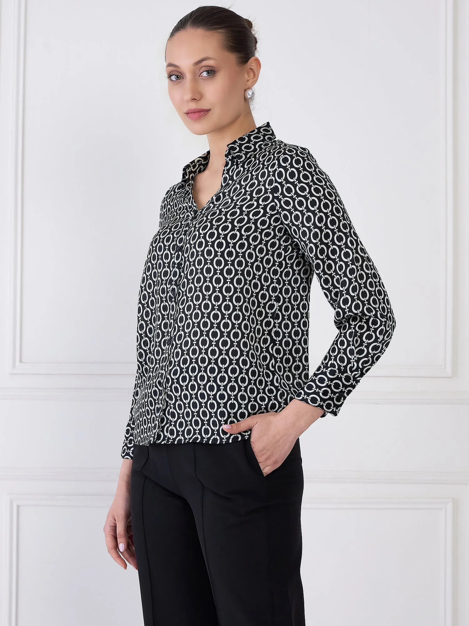 Orbit Geometric Button Down Shirt - Black & Ivory sold by Salt Attire product image thumbnail 2