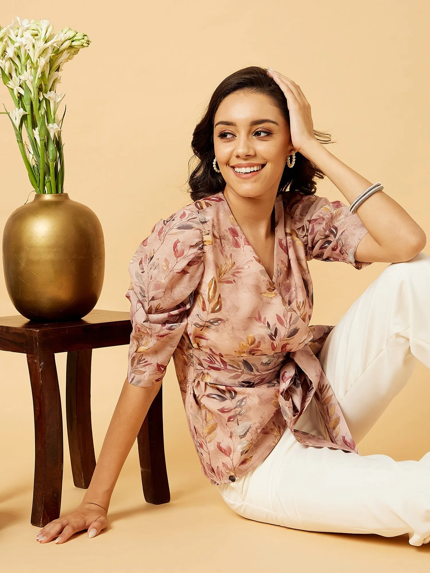 Paakhi Wrap Top Tropical Wrap Top-Peach sold by Salt Attire product image thumbnail 4