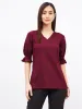 Lychee Smocked Sleeves Top-Maroon sold by Salt Attire