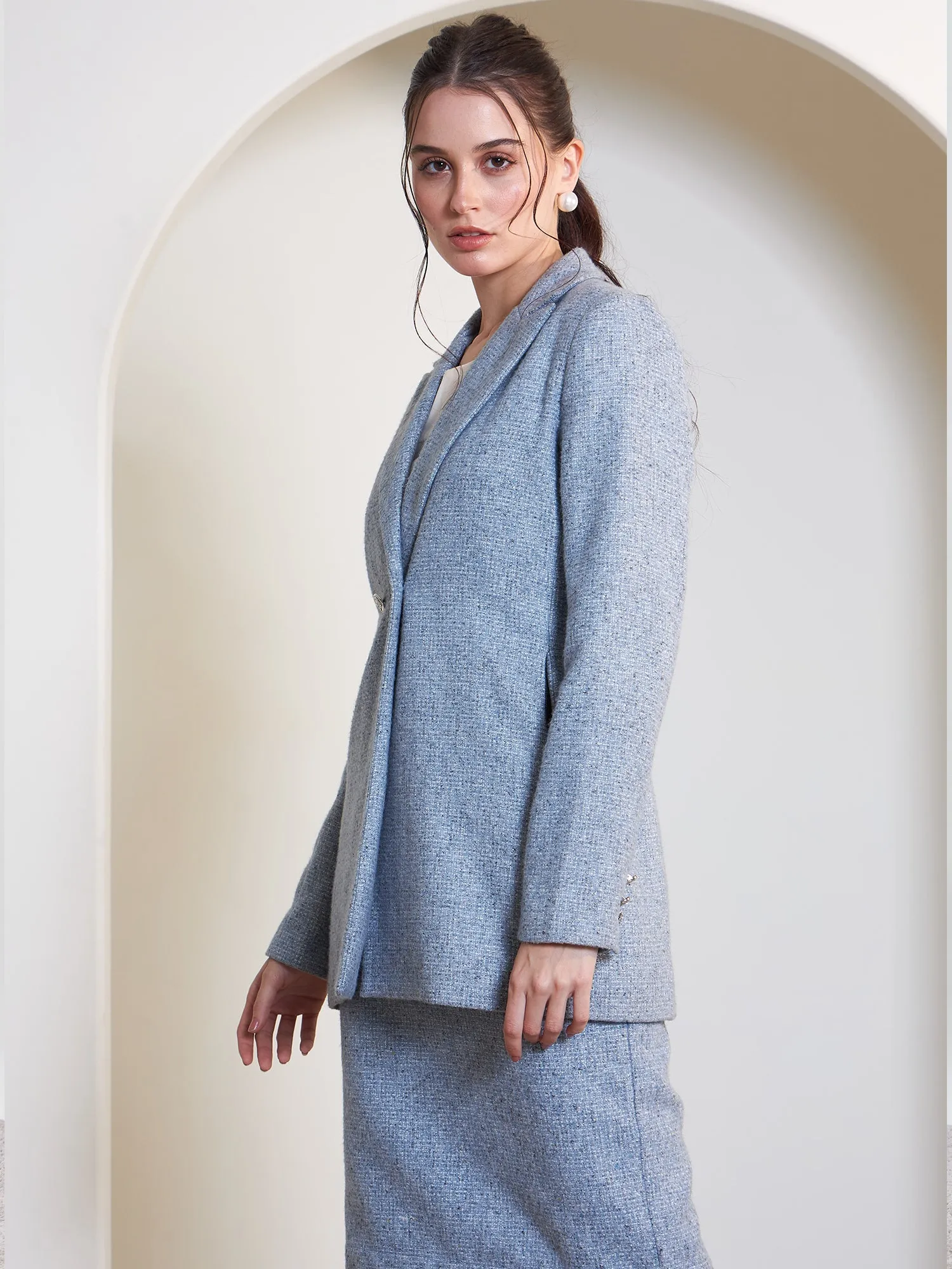 Sloane Double Breasted Tweed Blazer-Blue sold by Salt Attire product image thumbnail 2
