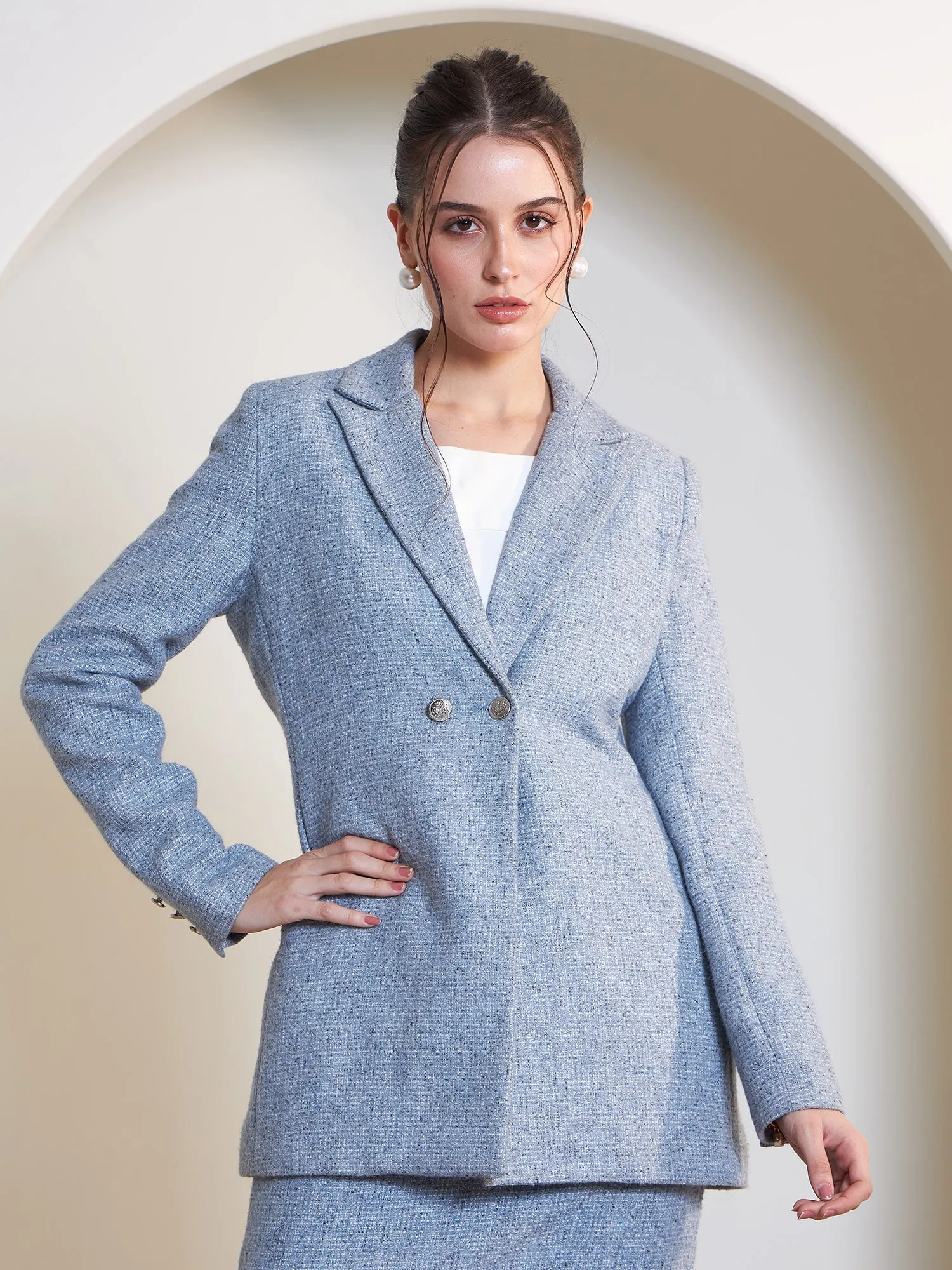 Sloane Double Breasted Tweed Blazer-Blue sold by Salt Attire product image thumbnail 4