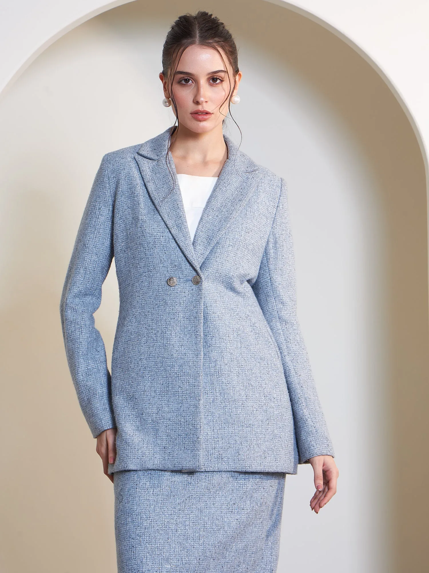 Sloane Double Breasted Tweed Blazer-Blue sold by Salt Attire