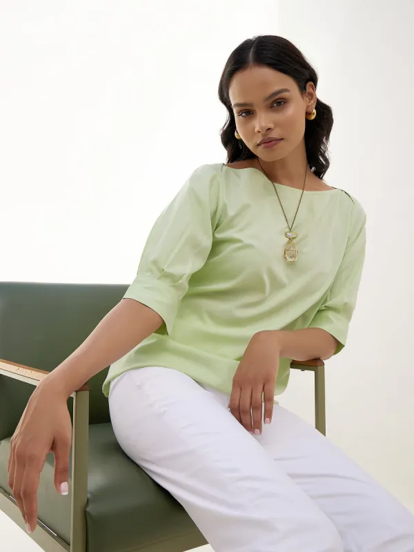 Celery Pleated Sleeve Top-Fresh Green sold by Salt Attire