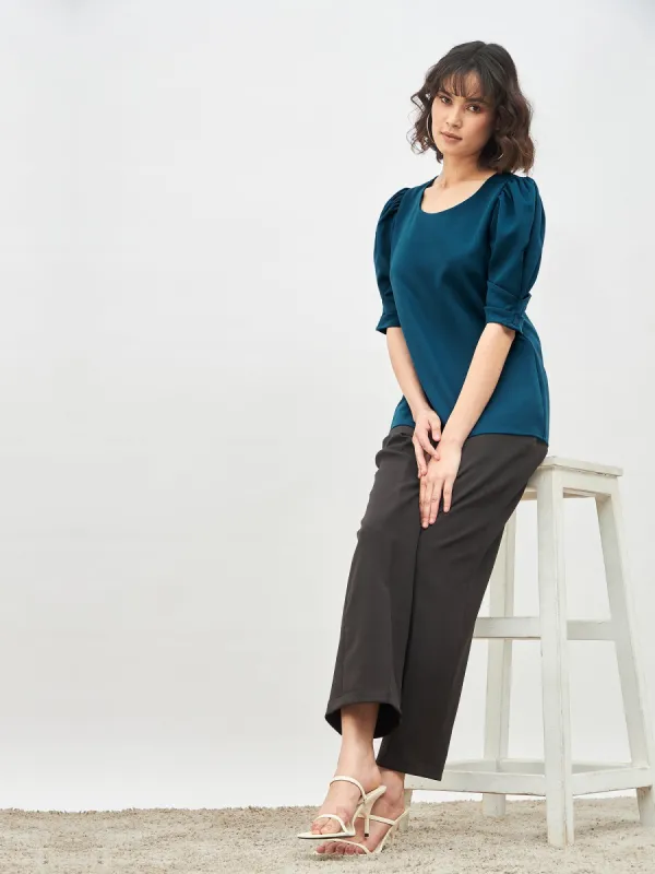 Jaunty Puffed Sleeves Top-Teal sold by Salt Attire