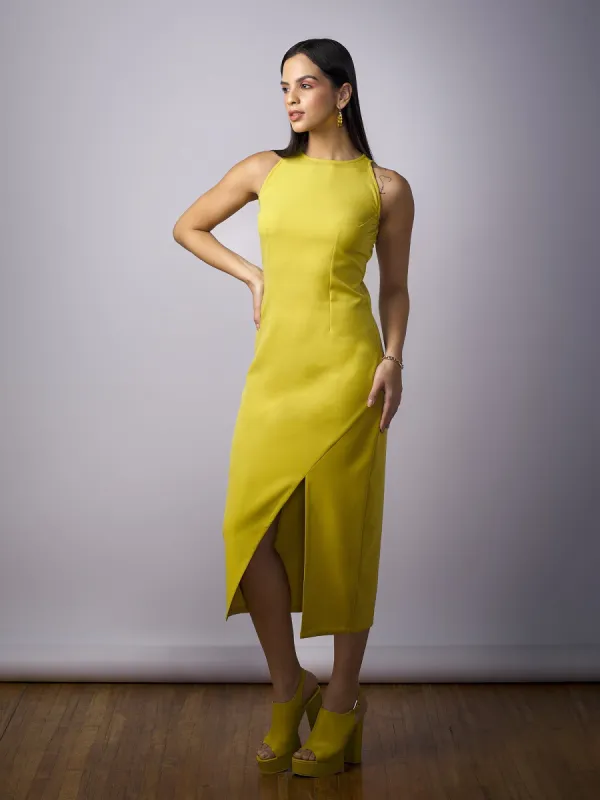 Diana Midi Length Sheath Dress-Chartreuse sold by Salt Attire