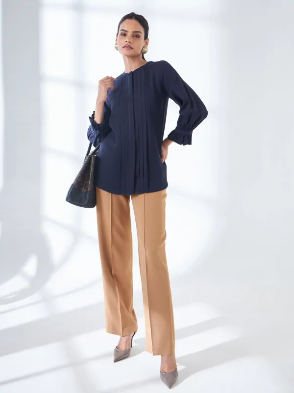 Panache-Navy Pintuck Detailing Top-Navy sold by Salt Attire