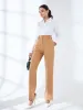 Quaint Straight High Rise Pants-Beige sold by Salt Attire