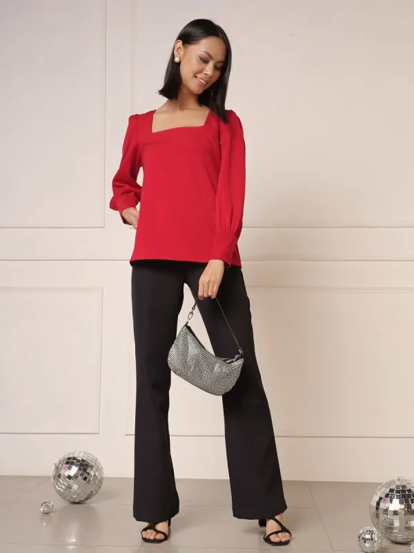 Victoria Square Neck Top-Carmine red sold by Salt Attire