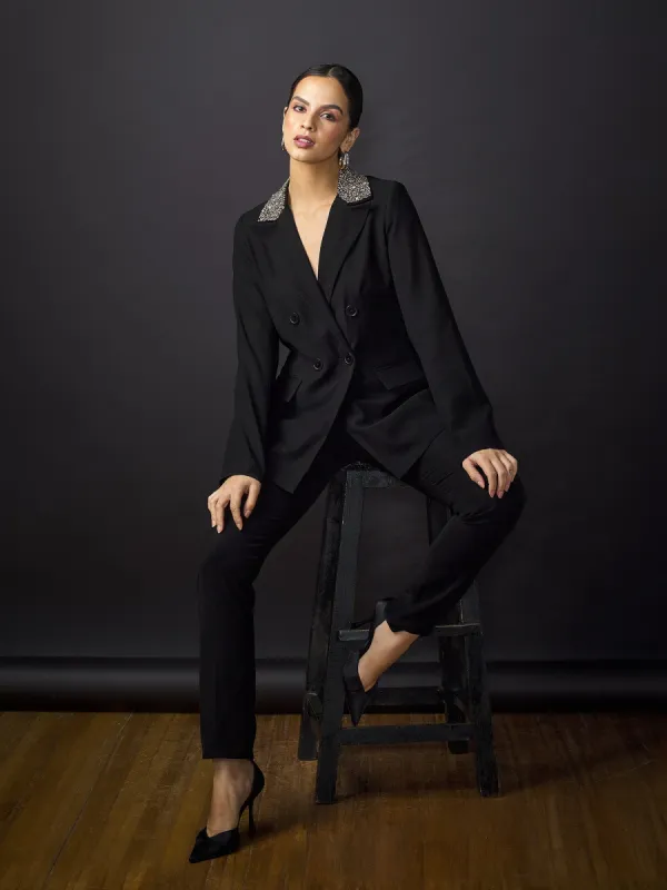Marie Embellished Double Breasted Blazer-Black sold by Salt Attire