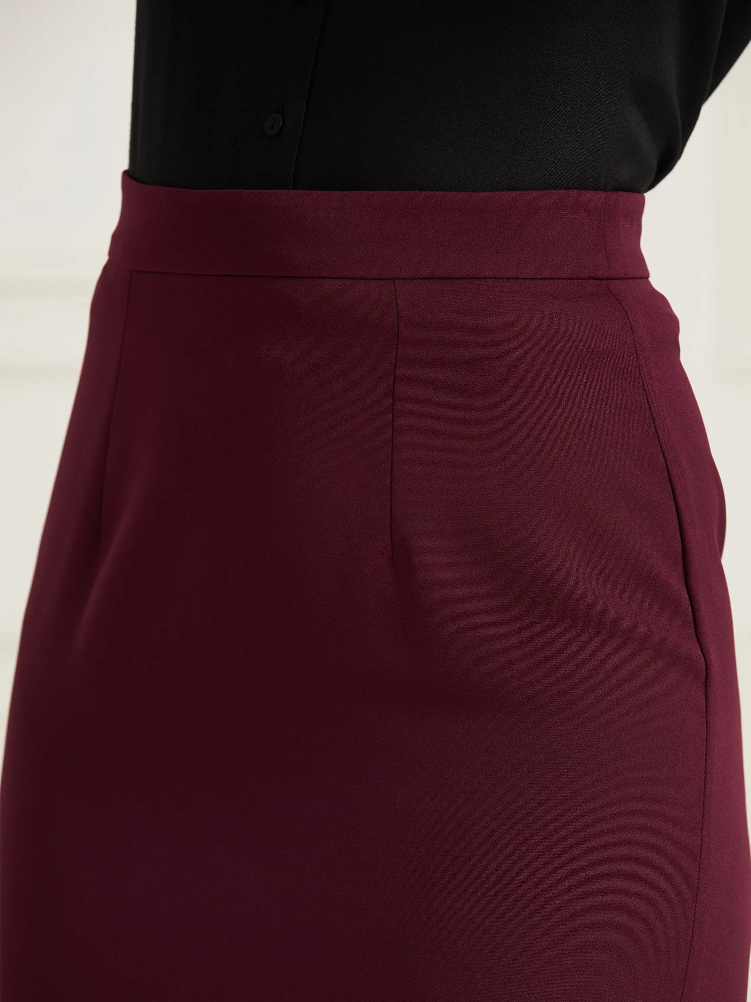 Jubilant Knee Length Pencil Skirt-Burgundy sold by Salt Attire product image thumbnail 3