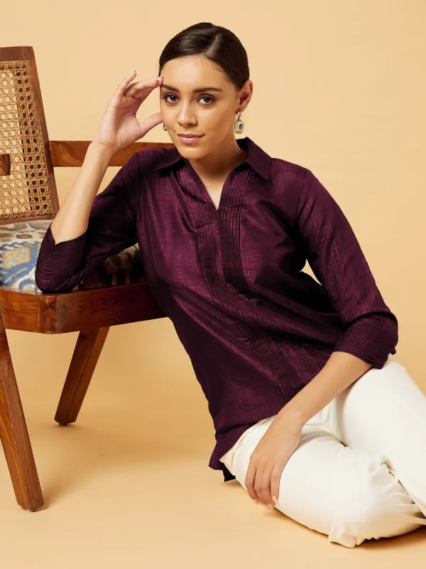 Bukhara Pleated Tunic-Plum made by Salt Attire