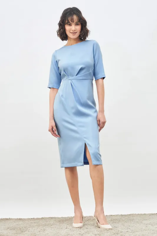 Aspiring Draped Sheath Dress-Sky Blue sold by Salt Attire