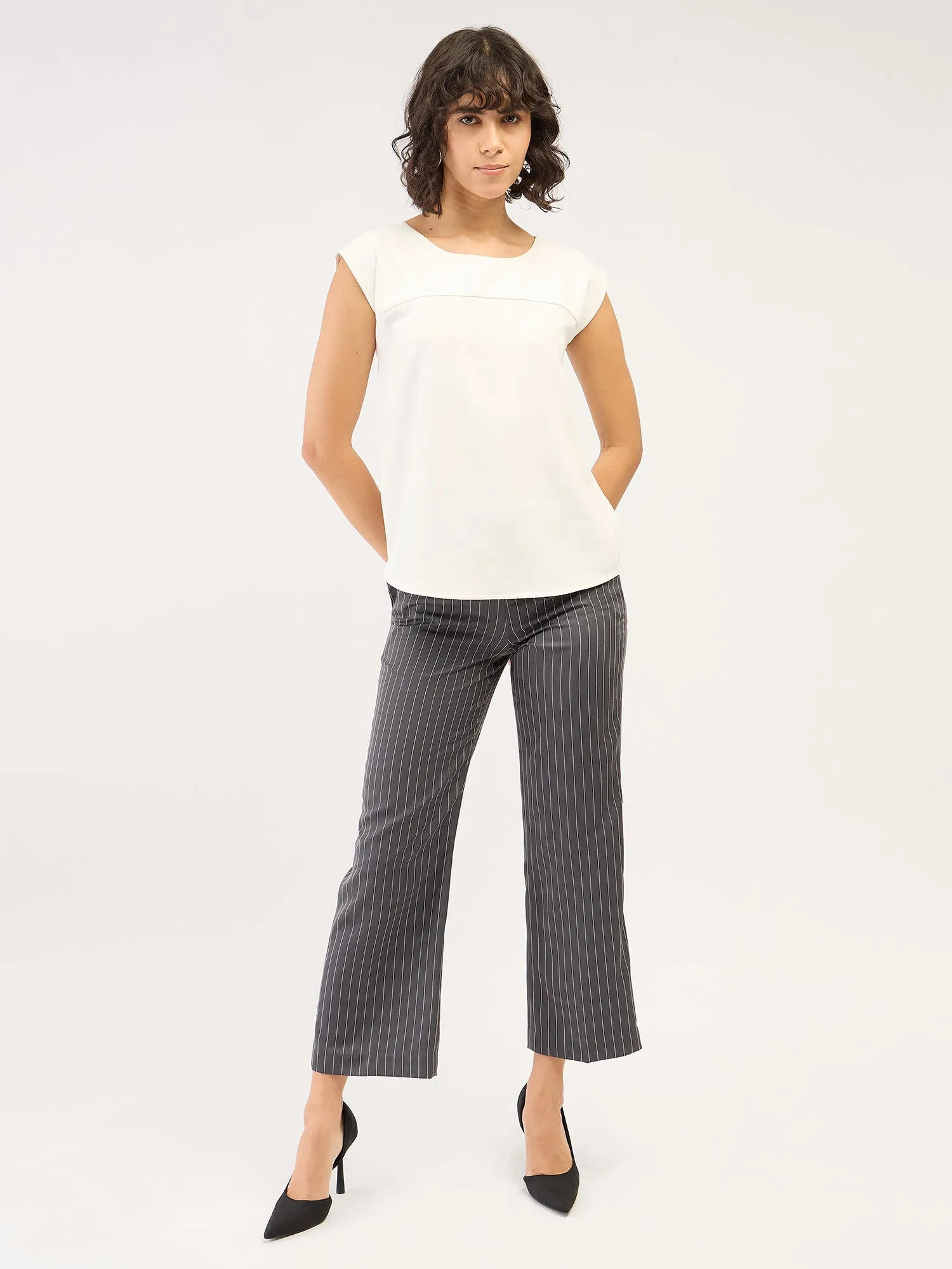 Liberal Striped Formal Side Zip Pant - Grey/white sold by Salt Attire