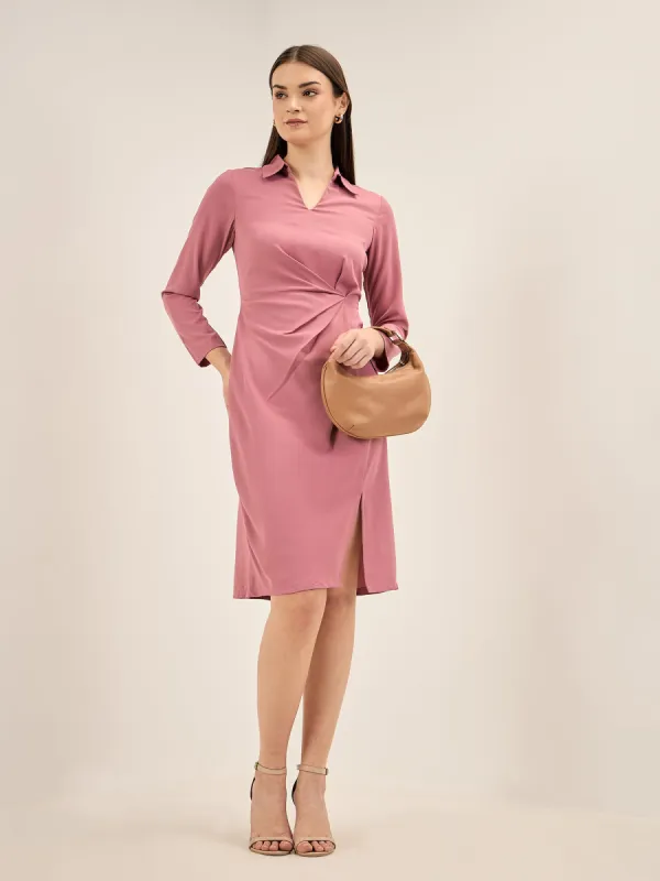 Tealquila Draped A-Line Dress-Mauve sold by Salt Attire