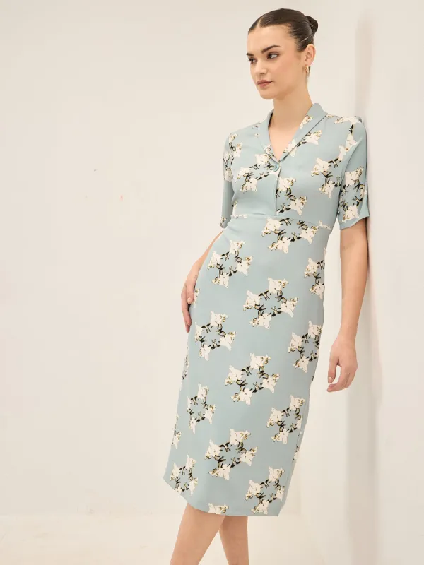 Dreamscape Floral Shawl Collared Dress-Multicolor sold by Salt Attire