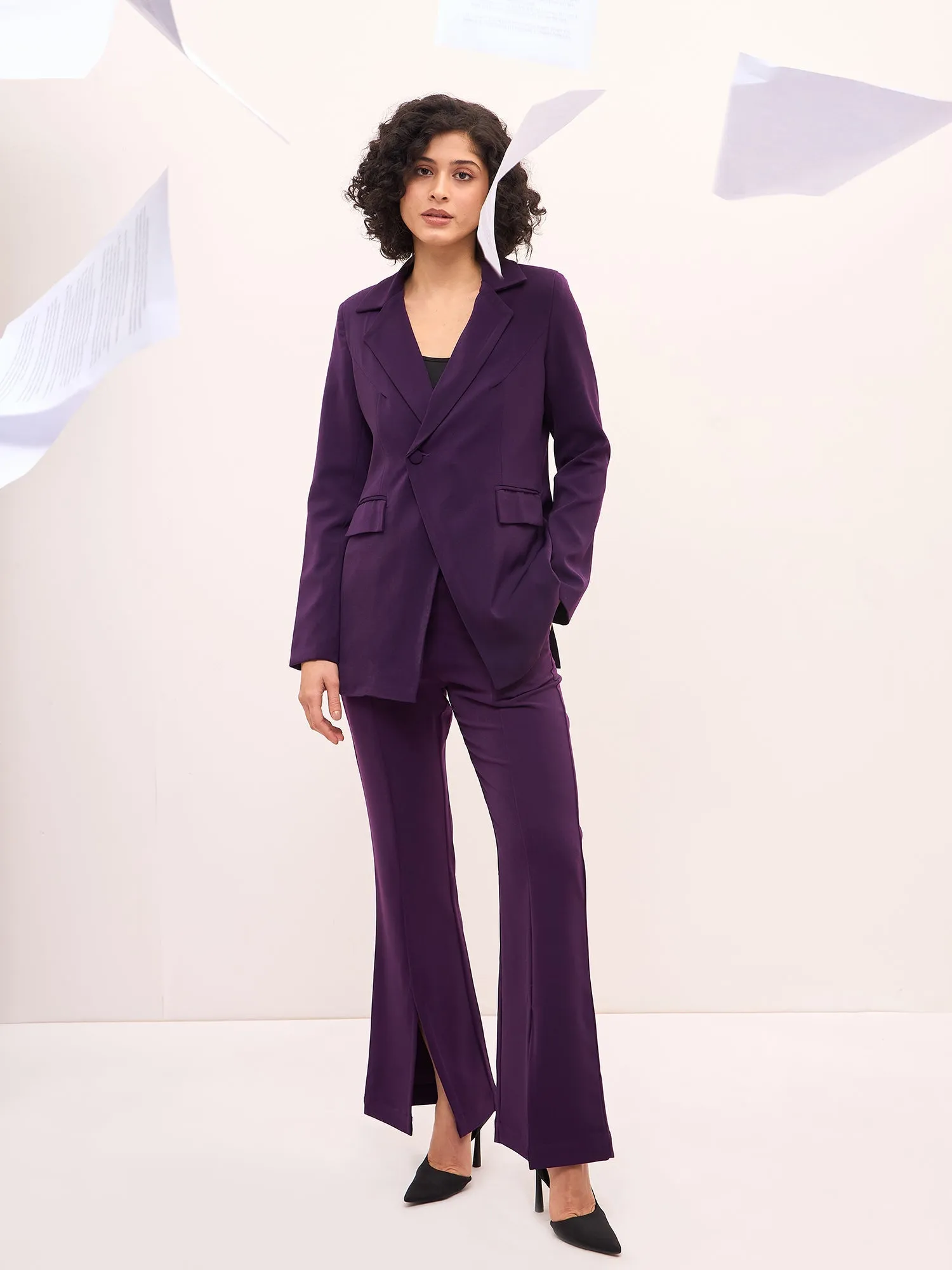 Meryl Asymmetric Single Breasted Blazer-Purple sold by Salt Attire product image thumbnail 3