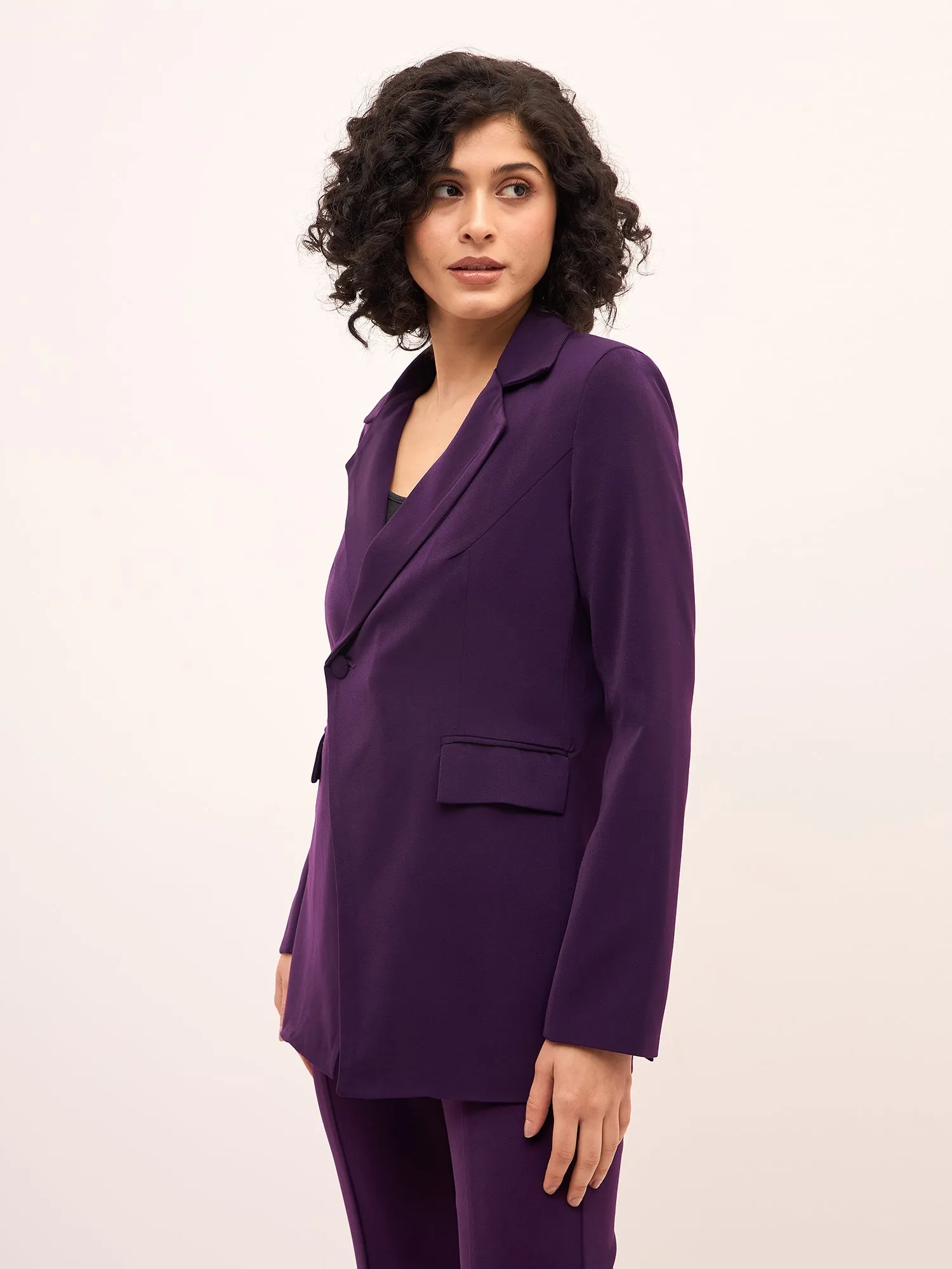 Meryl Asymmetric Single Breasted Blazer-Purple sold by Salt Attire