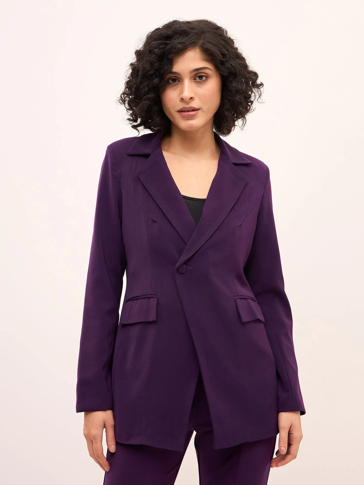 Meryl Asymmetric Single Breasted Blazer-Purple sold by Salt Attire product image thumbnail 4