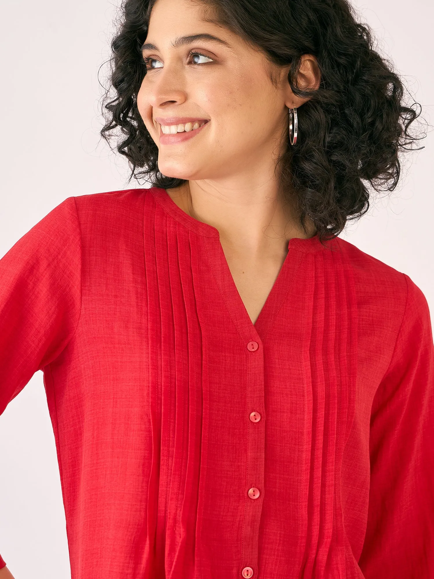 Lush Pintuck Detail Tunic-Red sold by Salt Attire product image thumbnail 4