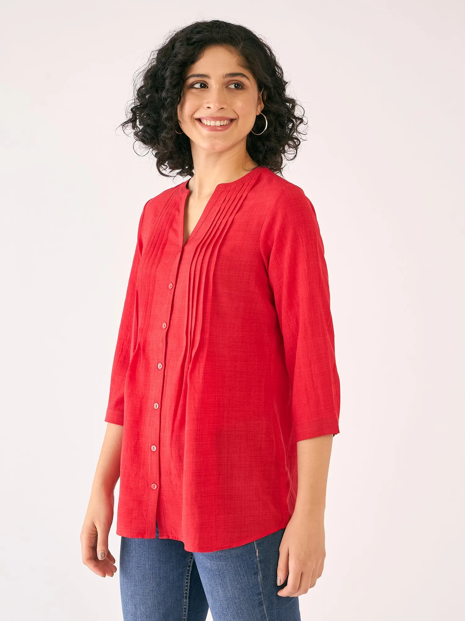Lush Pintuck Detail Tunic-Red sold by Salt Attire product image thumbnail 5