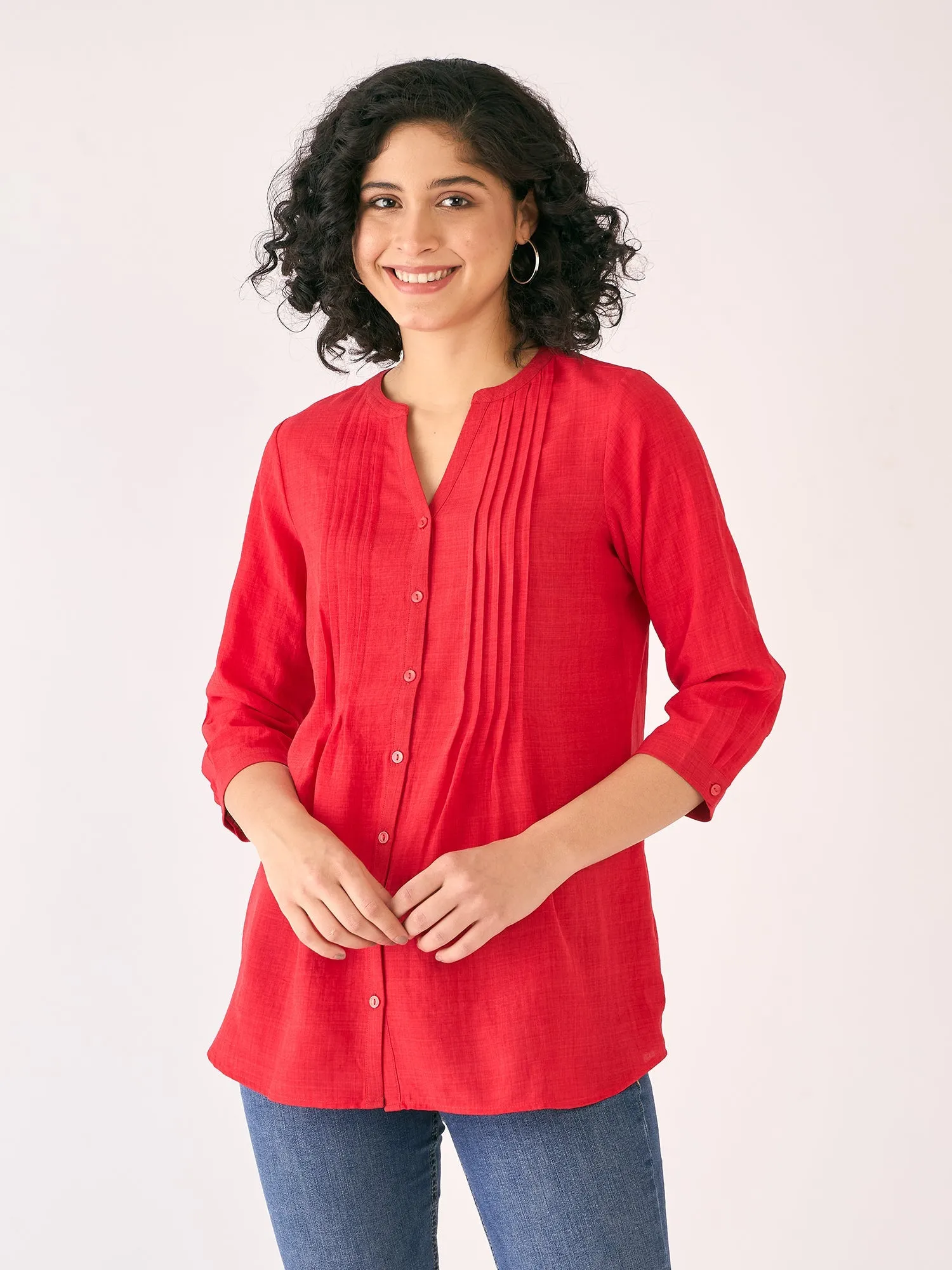 Lush Pintuck Detail Tunic-Red sold by Salt Attire product image thumbnail 2