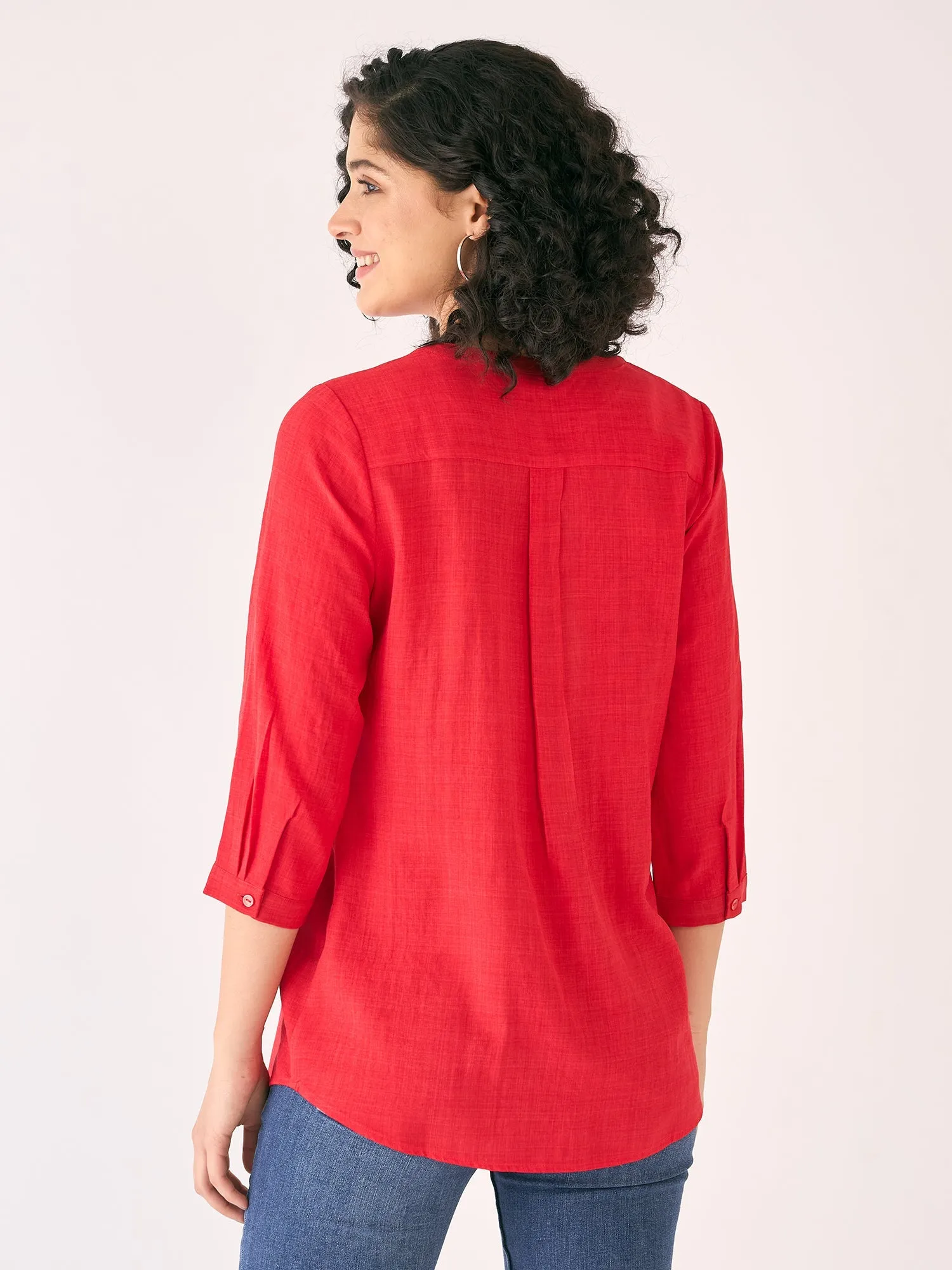 Lush Pintuck Detail Tunic-Red sold by Salt Attire product image thumbnail 3